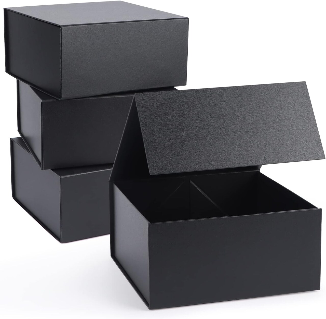 4-Pack Black Magnetic Gift Boxes with Lids (8 × 8 × 4 in) – Glossy Square Collapsible Gift Boxes for Birthdays, Weddings, Mother’s Day & Bridesmaid/Groomsman Proposals (Black 4pcs/8x8x4)